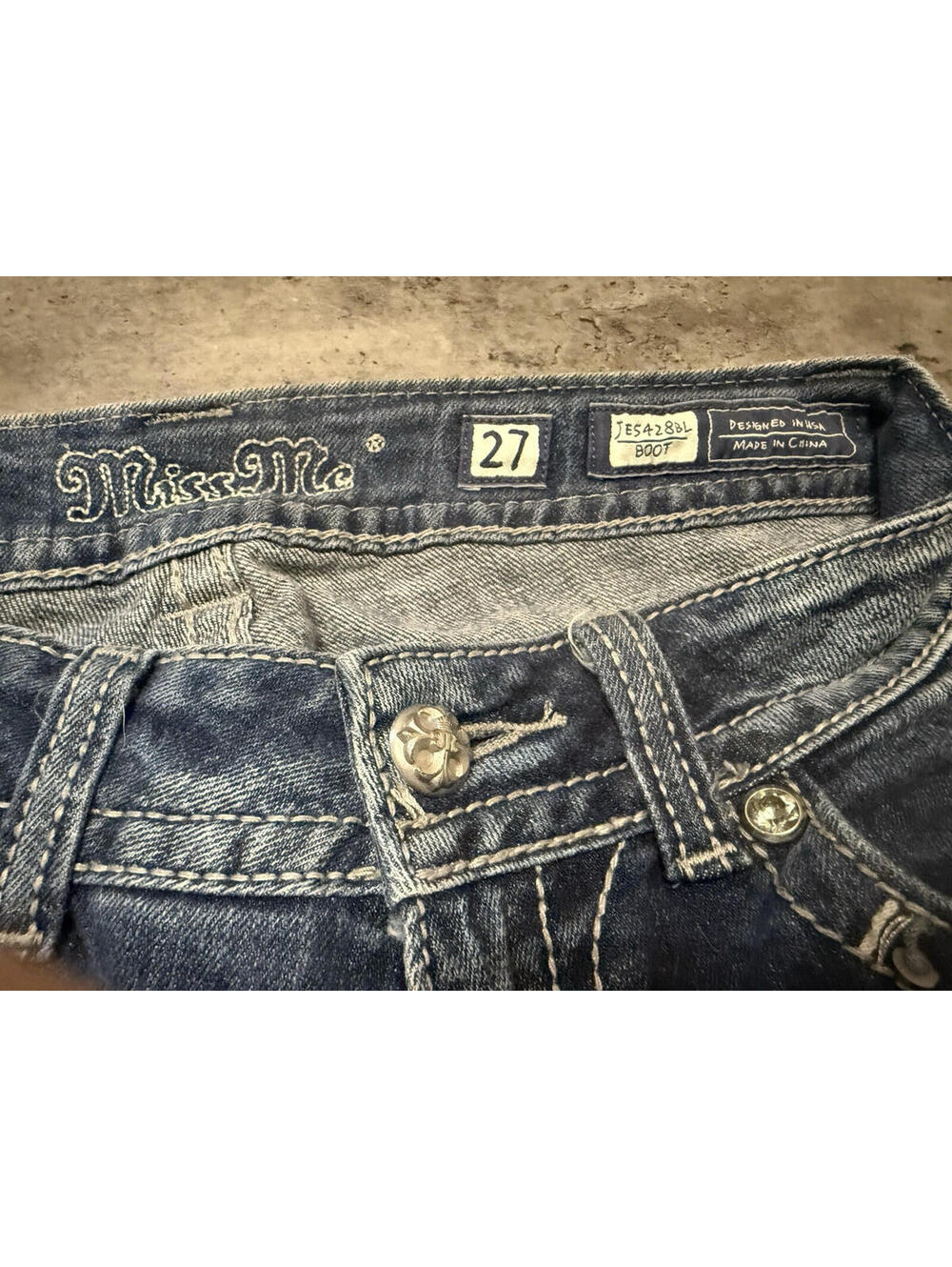 RARE VTG Miss Me Bootcut Jeans Embroidered Rhinestone Blue Western Stretch Women - Picture 9 of 12